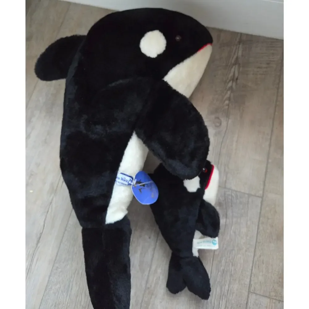 Vintage‎ 1987-1988 Sea World Orca Whale Plush Toy Set With Tags